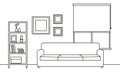 Living room interior outline sketch. Line style interior design with window and furniture. Royalty Free Stock Photo